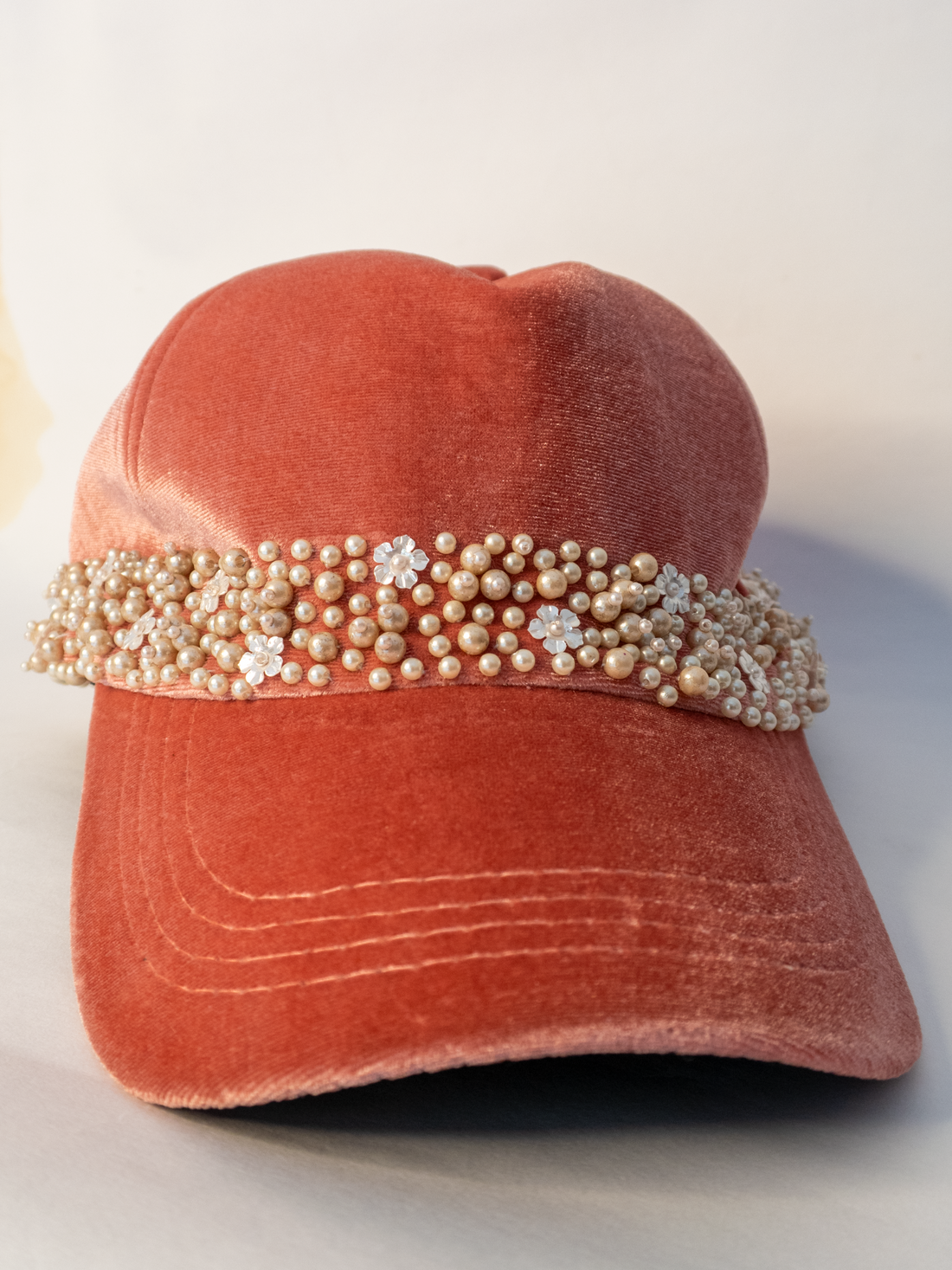 Blush Pink Corduroy Pearl Cap