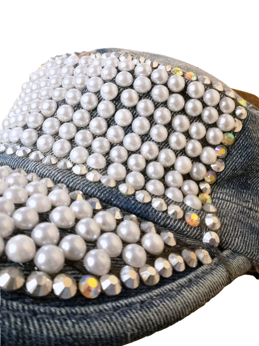 Crystal Pearl Denim Cap